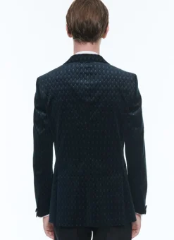 Fursac Velvet Shawl Collar Tuxedo Carbon Blue - Peacock Feather Pattern Cheap