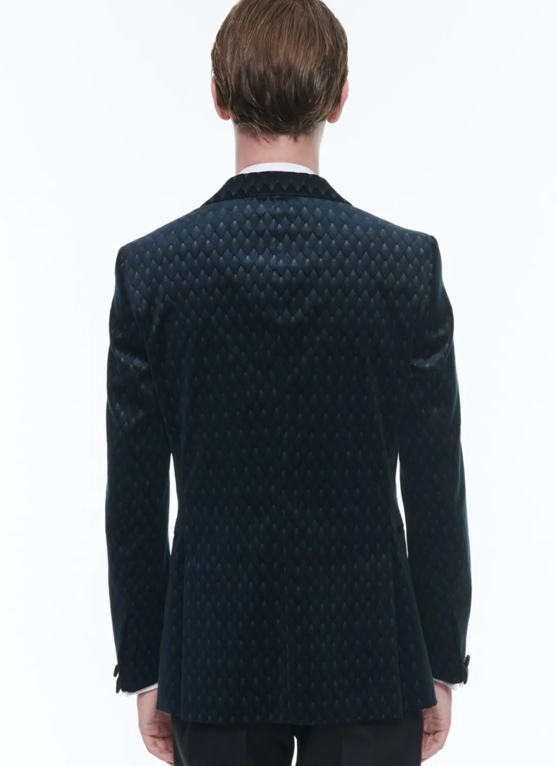Fursac Velvet Shawl Collar Tuxedo Carbon Blue - Peacock Feather Pattern Cheap