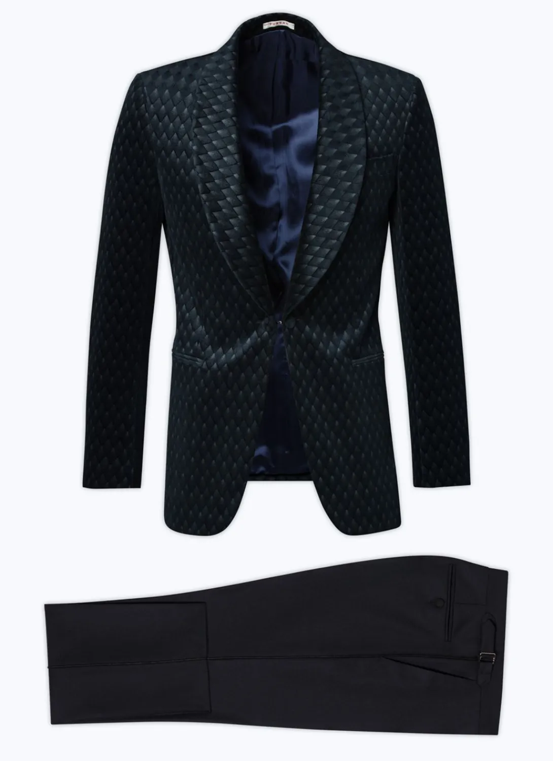 Fursac Velvet Shawl Collar Tuxedo Carbon Blue - Peacock Feather Pattern Cheap