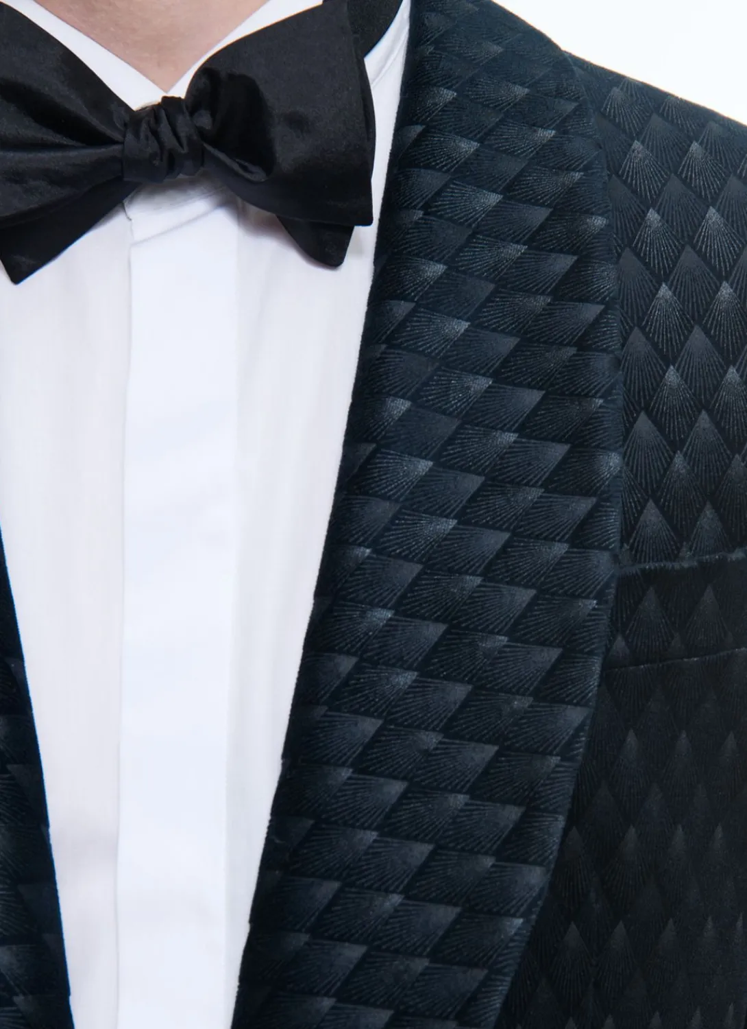 Fursac Velvet Shawl Collar Tuxedo Jacket Carbon Blue - Peacock Feather Pattern Best