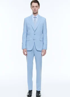 Fursac Virgin Wool Canvas Fitted Suit Sky Blue New