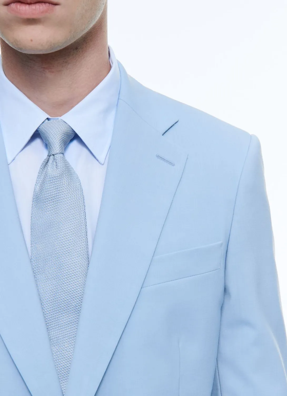 Fursac Virgin Wool Canvas Fitted Suit Sky Blue New