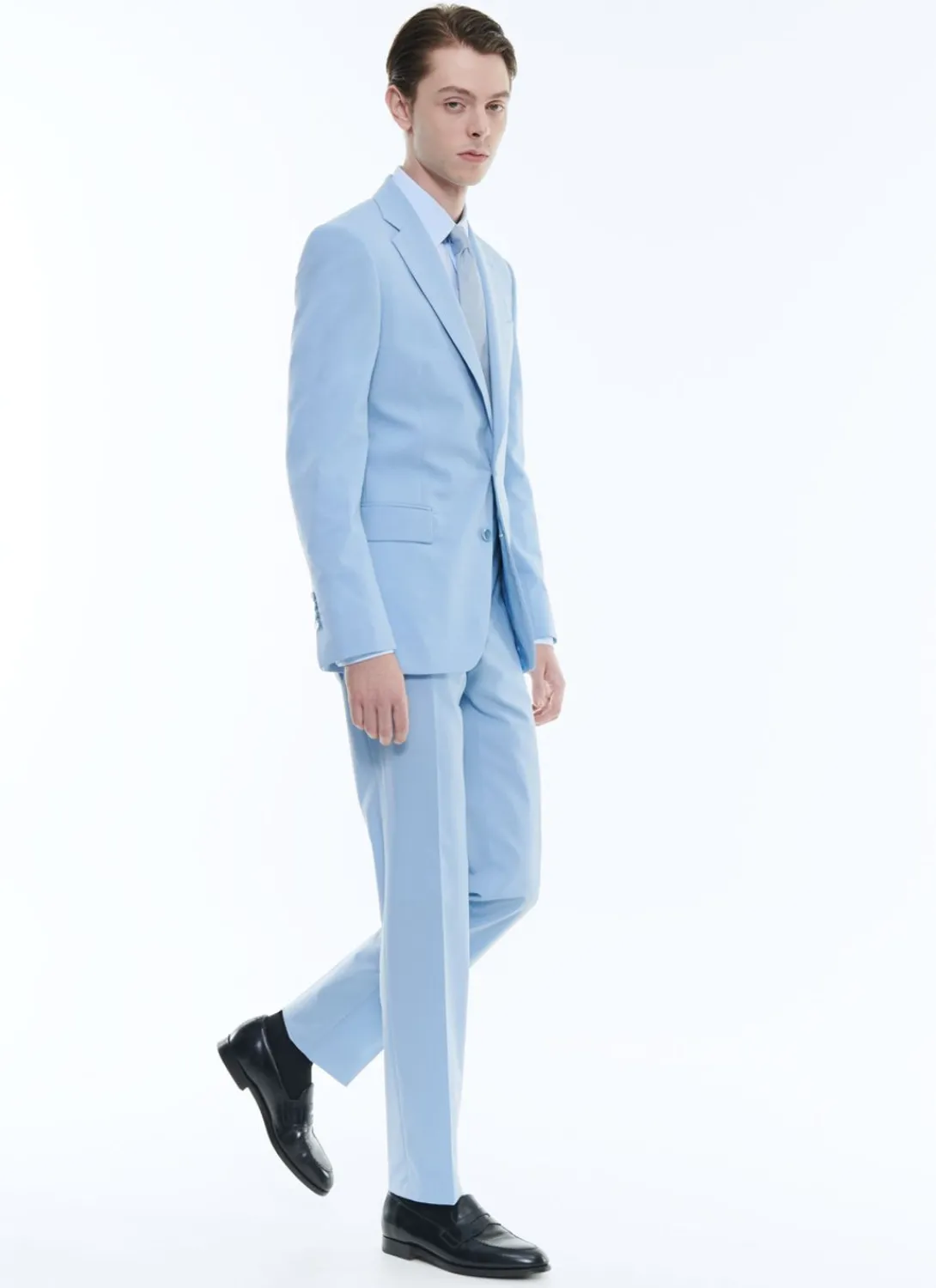 Fursac Virgin Wool Canvas Fitted Suit Sky Blue New