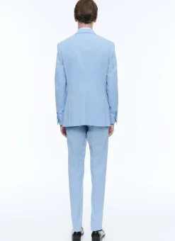 Fursac Virgin Wool Canvas Fitted Suit Sky Blue New