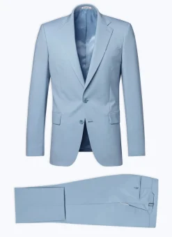 Fursac Virgin Wool Canvas Fitted Suit Sky Blue New