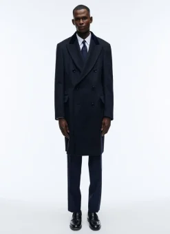 Fursac Virgin Wool Double-Breasted Coat Navy Blue Discount
