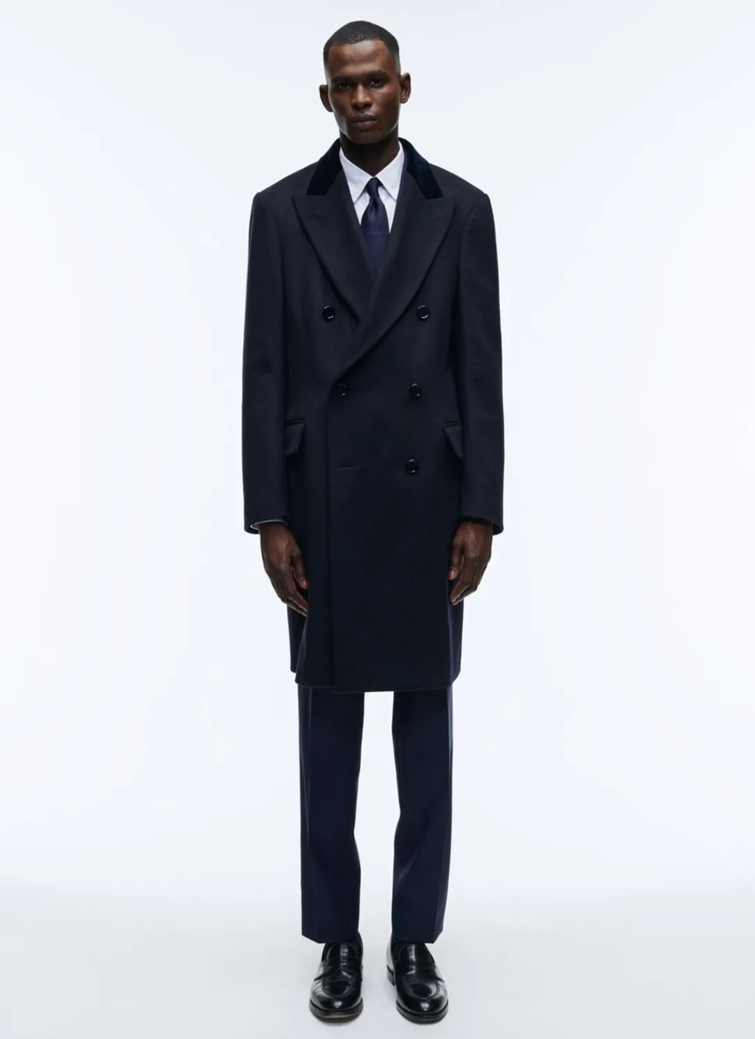 Fursac Virgin Wool Double-Breasted Coat Navy Blue Discount