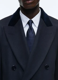 Fursac Virgin Wool Double-Breasted Coat Navy Blue Discount