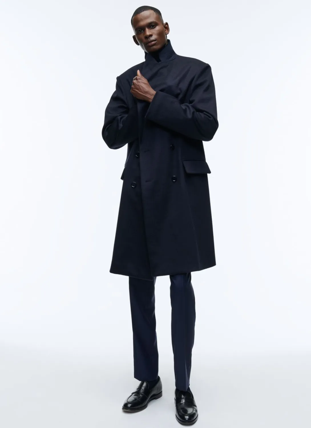 Fursac Virgin Wool Double-Breasted Coat Navy Blue Discount