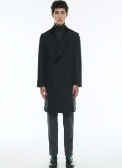 Fursac Virgin Wool Double-Breasted Coat Charcoal Grey Cheap