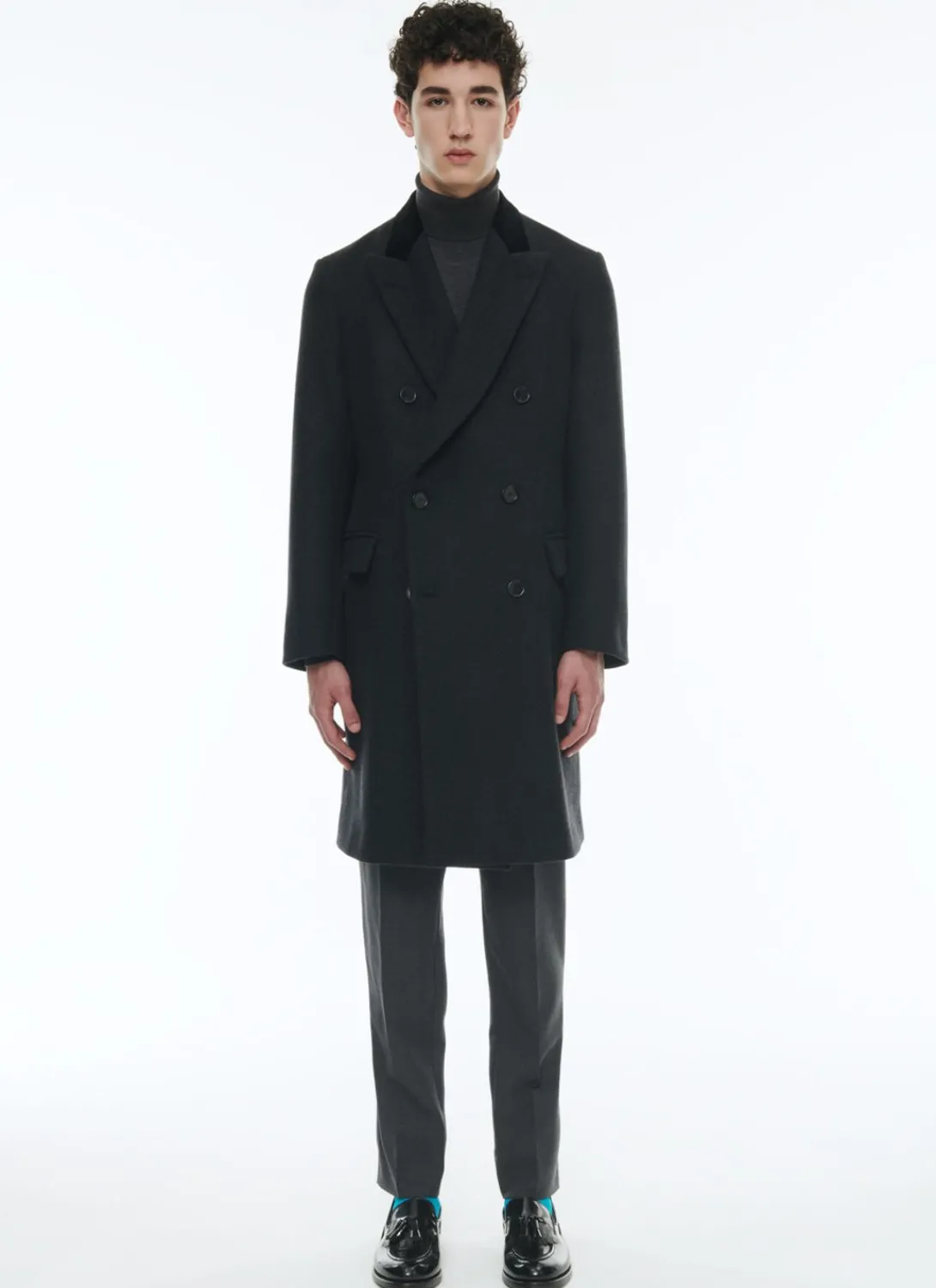 Fursac Virgin Wool Double-Breasted Coat Charcoal Grey Cheap
