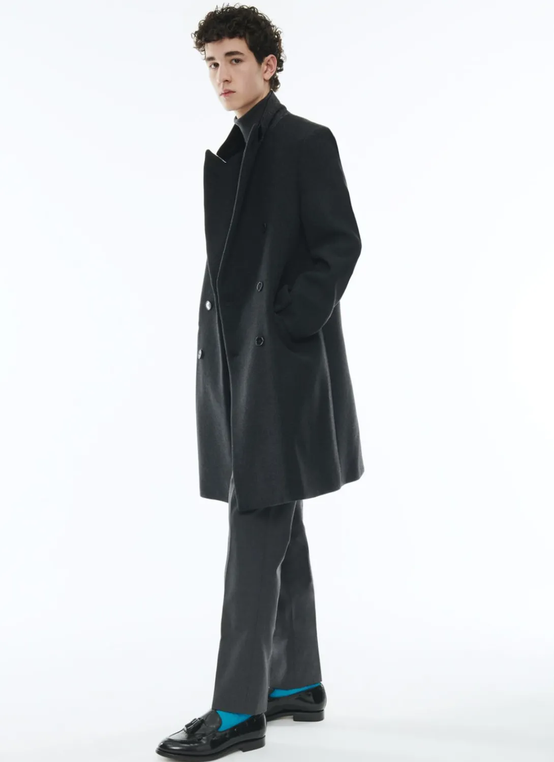 Fursac Virgin Wool Double-Breasted Coat Charcoal Grey Cheap