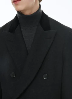 Fursac Virgin Wool Double-Breasted Coat Charcoal Grey Cheap