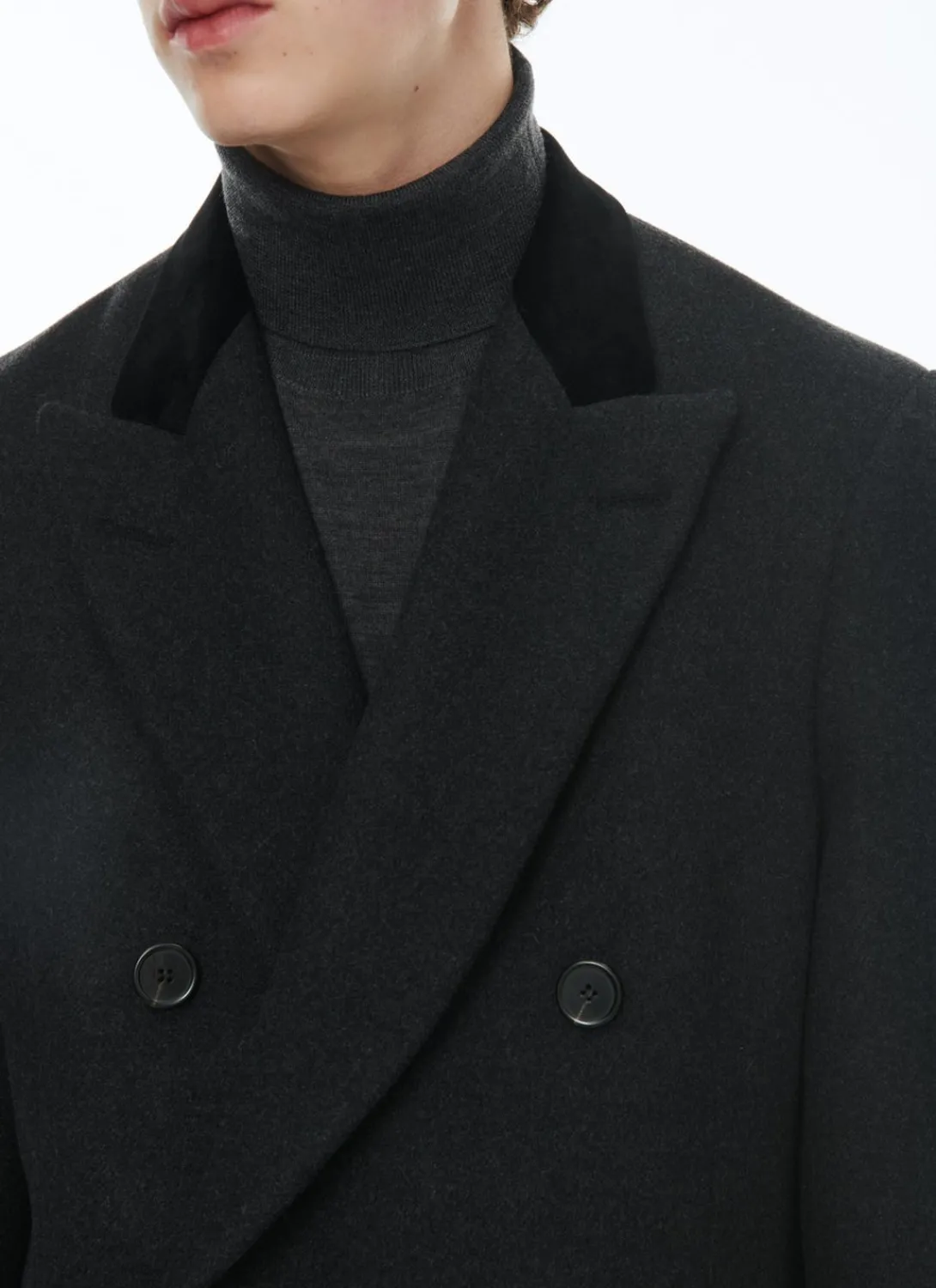Fursac Virgin Wool Double-Breasted Coat Charcoal Grey Cheap