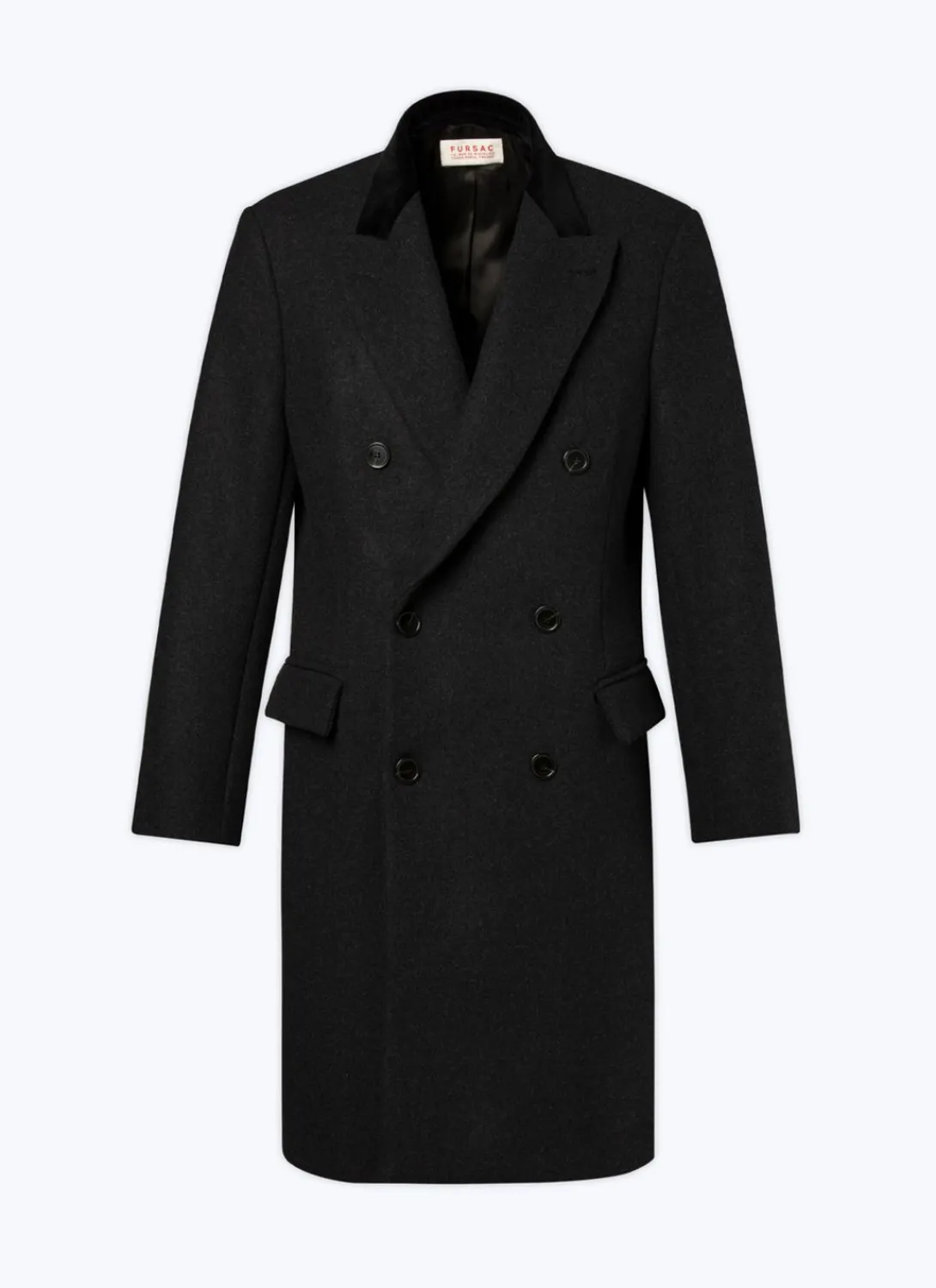 Fursac Virgin Wool Double-Breasted Coat Charcoal Grey Cheap