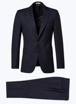 Fursac Virgin Wool Fitted Suit Navy Blue - Stripes Shop