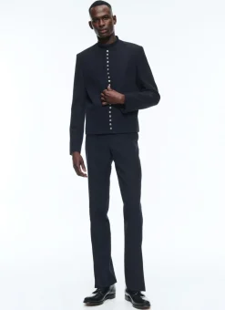 Fursac Virgin Wool Fitted Trousers Navy Blue Store