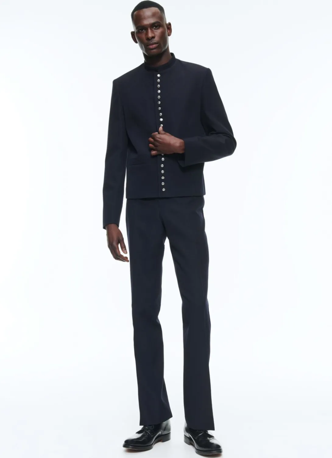 Fursac Virgin Wool Fitted Trousers Navy Blue Store