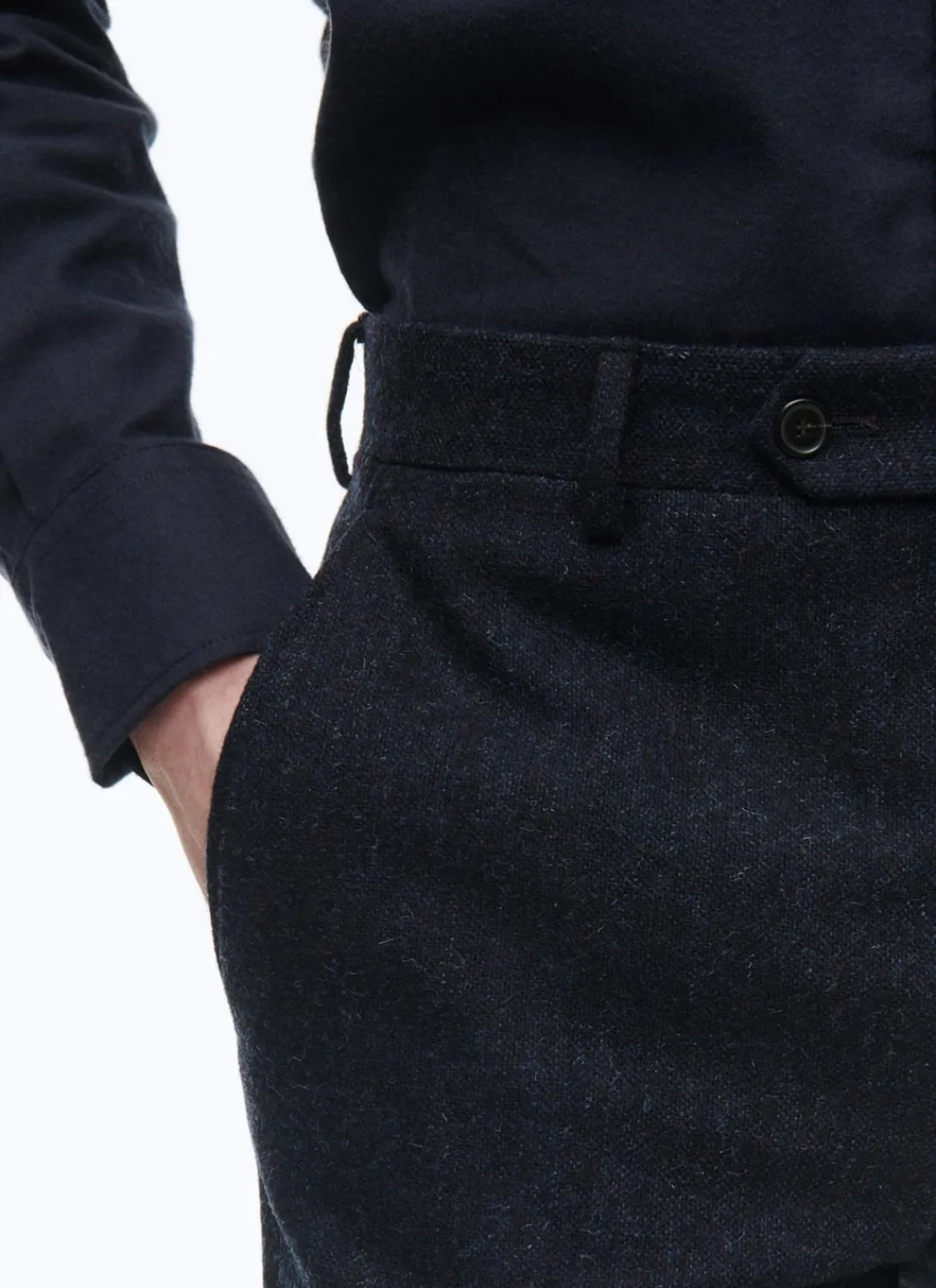 Fursac Virgin Wool Tweed Fitted Trousers Navy Blue Discount