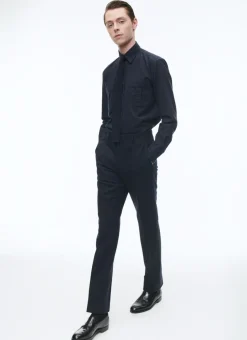 Fursac Virgin Wool Tweed Fitted Trousers Navy Blue Discount