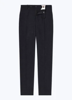 Fursac Virgin Wool Tweed Fitted Trousers Navy Blue Discount
