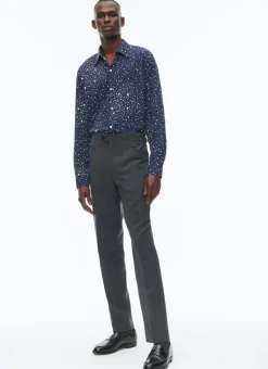 Fursac Viscose Shirt With Swallow Collar Navy Blue - Stars Print Cheap