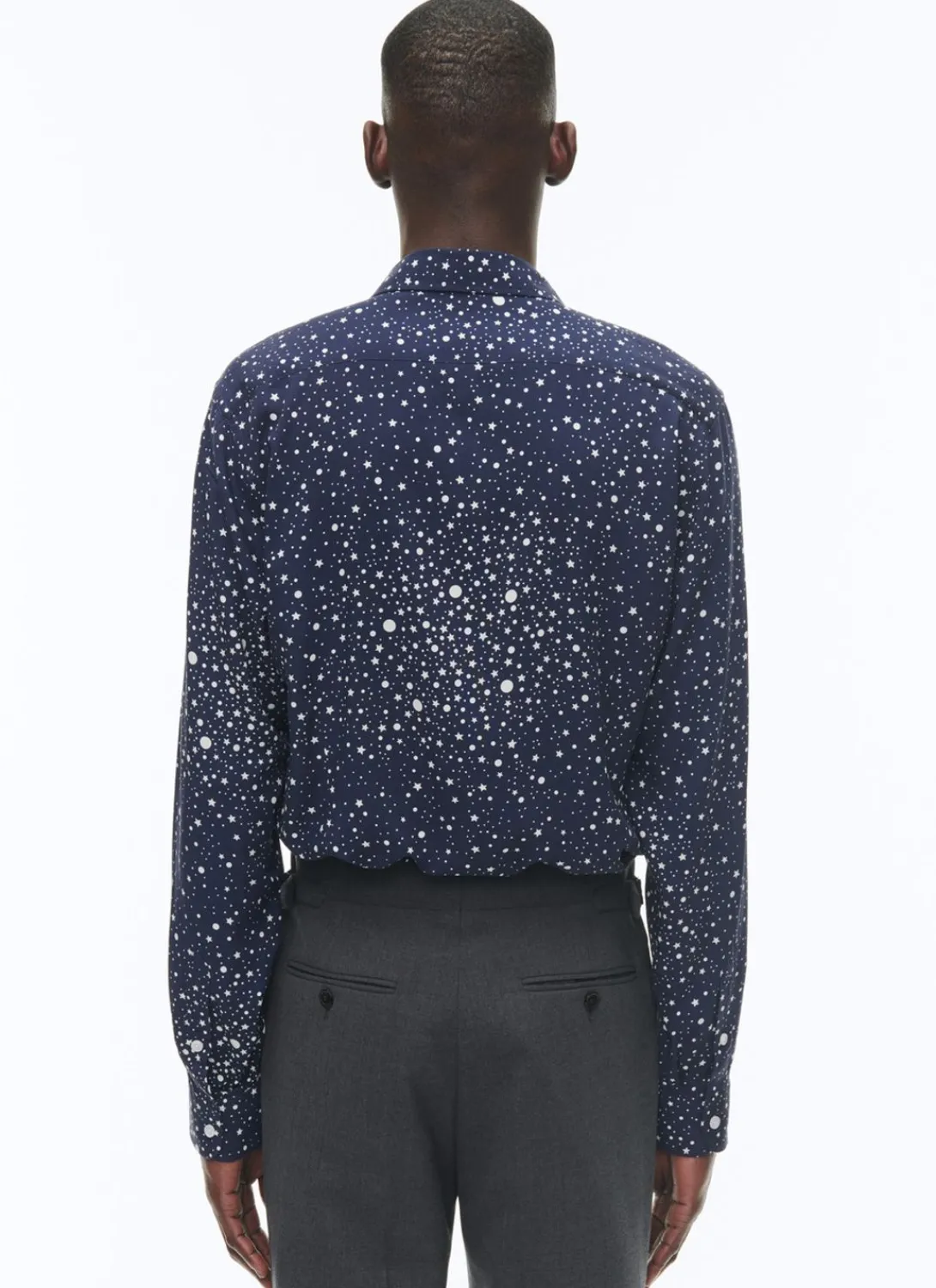 Fursac Viscose Shirt With Swallow Collar Navy Blue - Stars Print Cheap