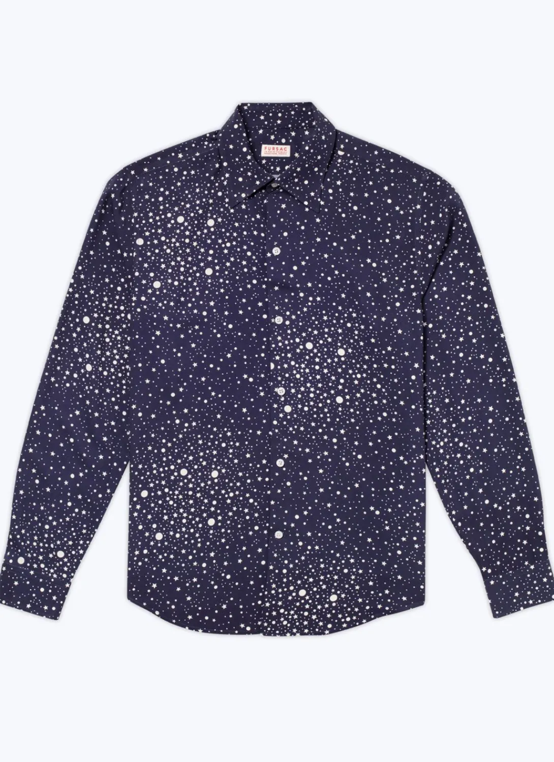 Fursac Viscose Shirt With Swallow Collar Navy Blue - Stars Print Cheap