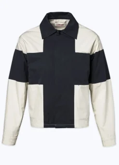 Fursac Water-Repellent Canvas Jacket Beige And Navy Blue Discount