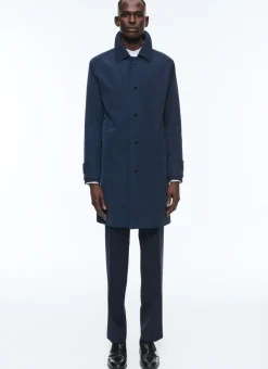 Fursac Water-Repellent Solaro Cotton Coat Navy Blue Best