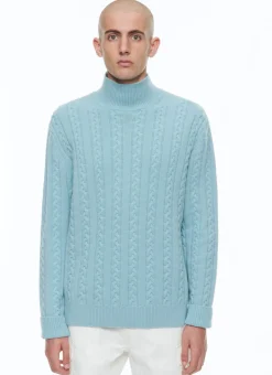 Fursac Wool And Cashmere Cable-Knit Sweater Sky Blue Outlet