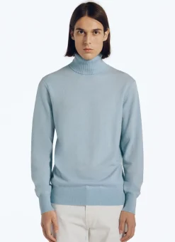 Fursac Wool And Cashmere Roll Neck Sweater Sky Blue Store