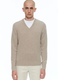 Fursac Wool And Cashmere Sweater With V-Collar Camel Fashion