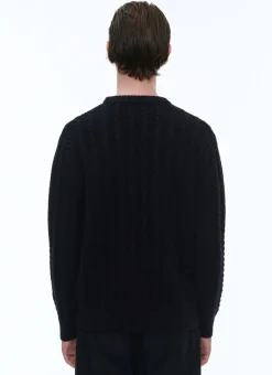 Fursac Wool And Cotton Cable Knit Sweater Navy Blue Clearance