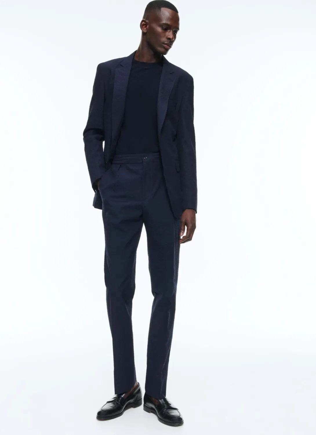 Fursac Wool And Cotton Seersucker Jacket Navy Blue - Tone On Tone Gingham Pattern Best