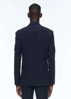 Fursac Wool And Cotton Seersucker Jacket Navy Blue - Tone On Tone Gingham Pattern Best