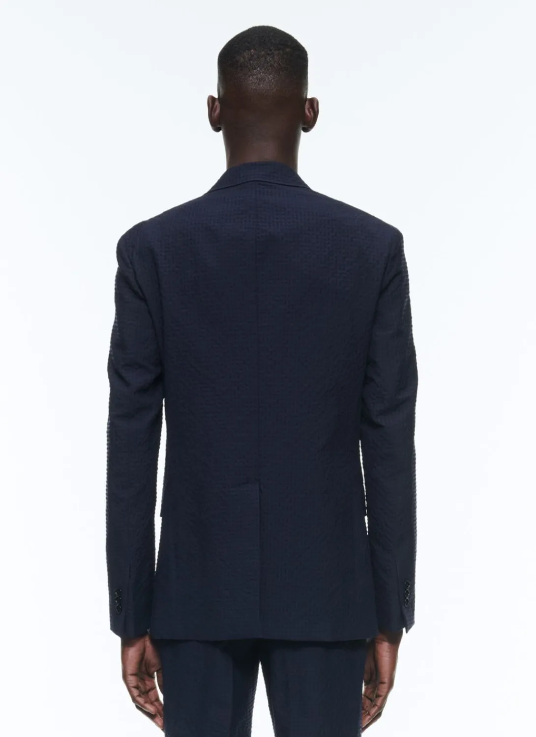 Fursac Wool And Cotton Seersucker Jacket Navy Blue - Tone On Tone Gingham Pattern Best