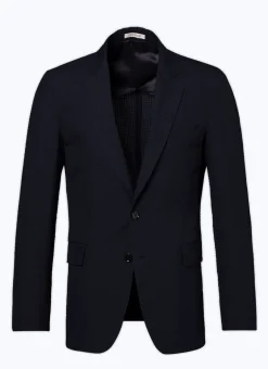 Fursac Wool And Cotton Seersucker Jacket Navy Blue - Tone On Tone Gingham Pattern Best