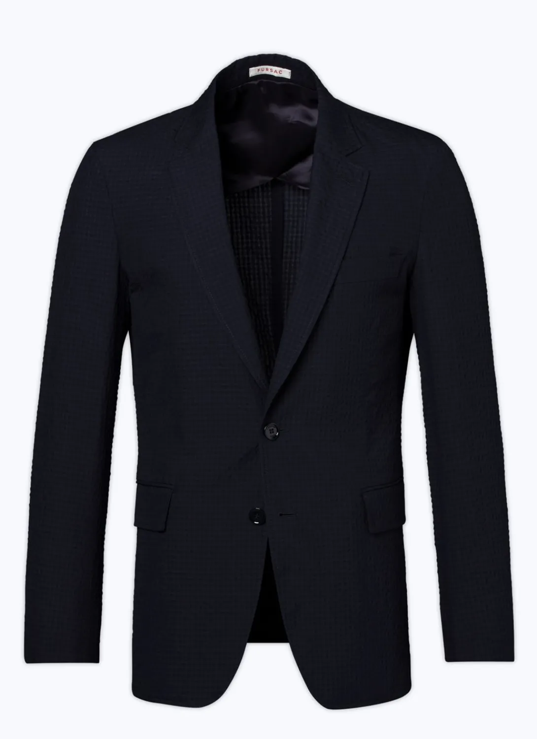 Fursac Wool And Cotton Seersucker Jacket Navy Blue - Tone On Tone Gingham Pattern Best