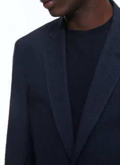 Fursac Wool And Cotton Seersucker Suit Navy Blue - Tone On Tone Gingham Pattern Online