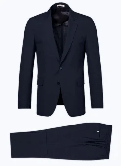 Fursac Wool And Cotton Seersucker Suit Navy Blue - Tone On Tone Gingham Pattern Online