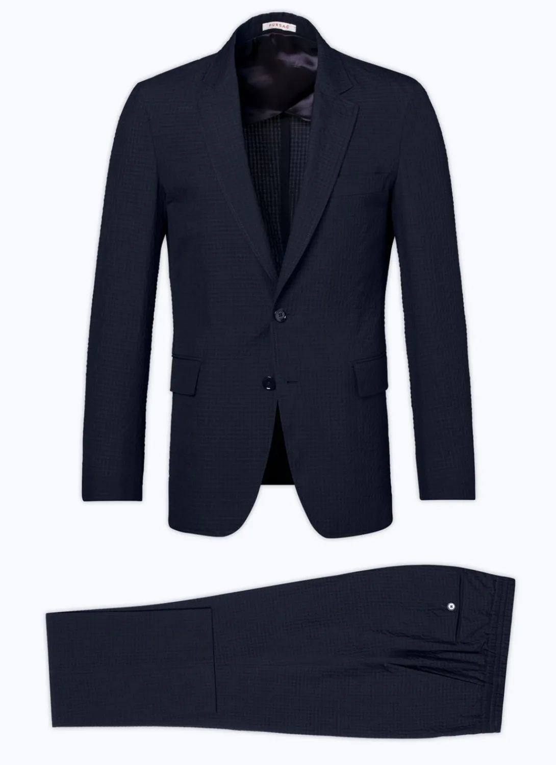Fursac Wool And Cotton Seersucker Suit Navy Blue - Tone On Tone Gingham Pattern Online
