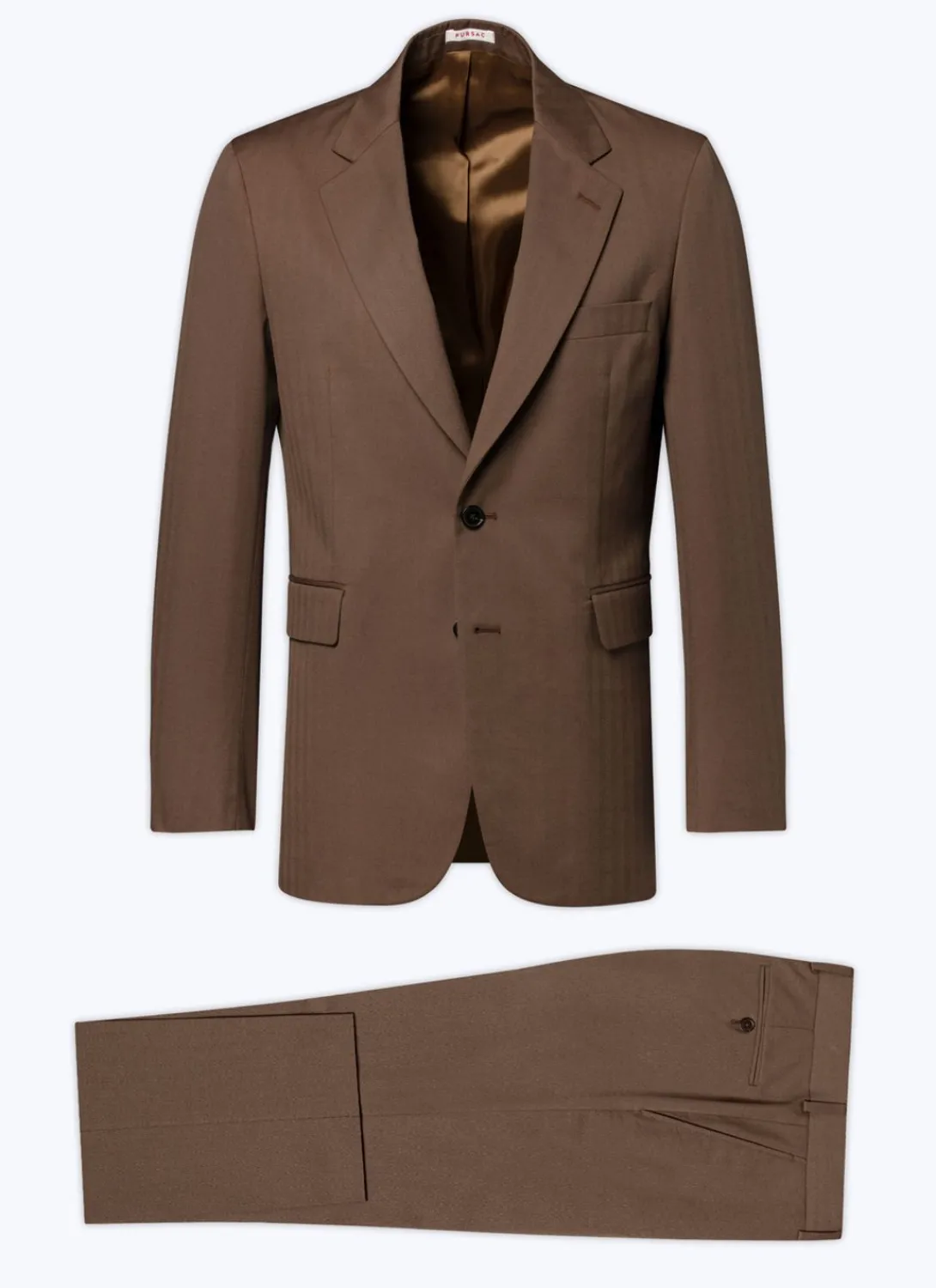 Fursac Wool And Cotton Straight Suit Tobacco - Blended Herringbone Pattern New