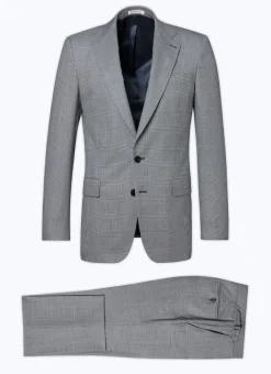 Fursac Wool And Cotton Suit With Pattern Grey Blue - Prince Of Wales Pattern Cheap
