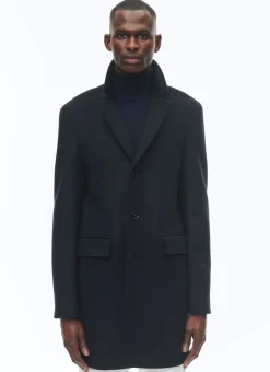 Fursac Wool Broadcloth Fitted Coat Navy Blue Cheap