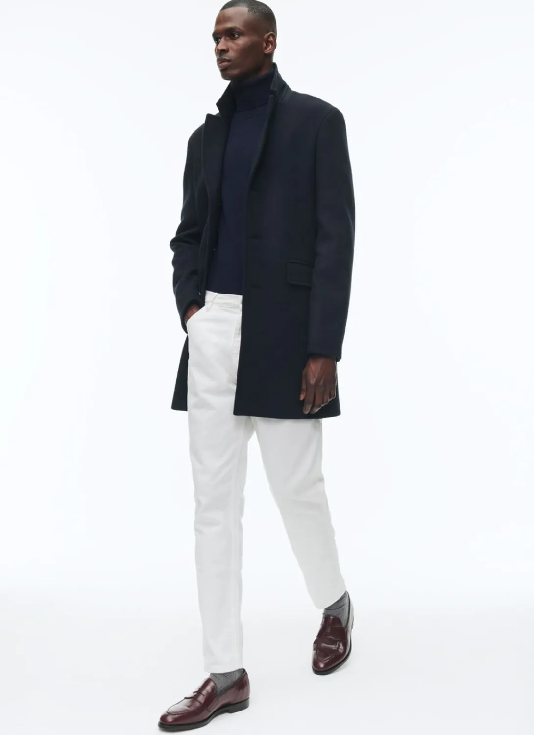 Fursac Wool Broadcloth Fitted Coat Navy Blue Cheap