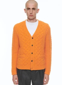 Fursac Wool Cable-Knit Cardigan Orange New