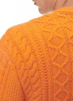 Fursac Wool Cable-Knit Cardigan Orange New