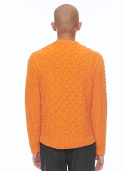Fursac Wool Cable-Knit Cardigan Orange New