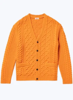 Fursac Wool Cable-Knit Cardigan Orange New